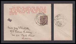 1927 Moth FFC flight cover carried by D.H. ”G-E.B.M.O.”, front shows ”THIS LETTER WAS CARR