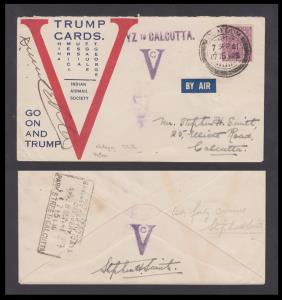 1941 V Campaign cover ”TRUMP CARDS” by Indian Airmail Society to support of War Front, ”YZ