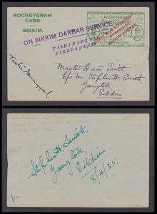 1935 Rocket No49, Third Rocket Despatch Experiment "on Sikkim Durbar Service", 8 April 193