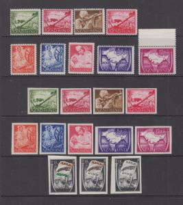 1943 Azad Hind, Set of 9 x 2, perf & imperf set each, plus 3 varieties of 1R + 2R, total 2