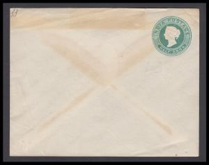 1886 QV PSE 1/2a, green on thin white laid, PV# EN15, mint, flap stuck, gum marks & other 