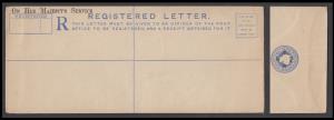 1894 QV PS RE, 2a blue, "On. H.M.S." ovpt. on stamp & "ON HER MAJESTY'S SERVICE." printed 