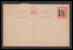 1921 KGV PS PC, 1 1/2a in black on 1a carmine on buff, PV# PC25, Mint, Fine, Scarce.