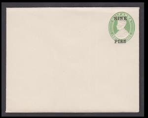 1921 KGV PSE, 9p in black on 1/2a green on white thick laid, PV# EN26, 120 x 94mm, Mint, V