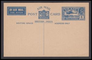 1931 KGV PS Air Mail PC, 4a blue on buff, PV# APC2, mint, Fine, scarce.