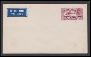 1935 KGV Air Mail PSE, 7 1/2a in black on 8a violet on white laid, PV# AEN2, 153 x 89mm, M