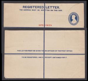 1942 KGVI PS RE 3a + 1 1/2a, blue on yellowish wove, imprint 5, type3, ovpt. "SPECIMEN" in