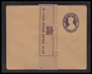 1942 KGVI 1 1/2a, purple on brown wove paper, knife 12, PV#EN45, pack of 16 PS Envelopes w