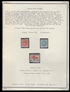 1907 Minto Fete set of 3 stamps, 4a x 2, 1R, mint, hinged, corner missing in 4a & 1R, Fine