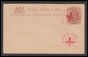 1907 PS PC, KED VII 1/4 a tied by ”MINTO FETE/CALCUTTA” with Red Cross in the middle dated