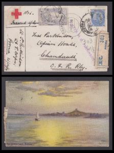 1916 Registered PPC from Pune to Chandusi bearing cancelled " BOMBAY PRESIDENCY WAR RELIEF