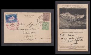 1924 Mount Everest Expedition PPC with BRITISH EMPIRE EXHIBITION 1924 slogan cancel of Cal