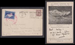 1924 Mount Everest Expedition PPC with BRITISH EMPIRE EXHIBITION 1924 slogan cancel of Cal