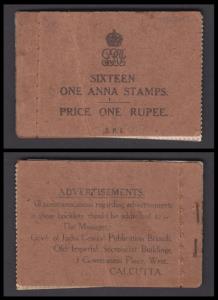 1929 KGV, 1R., SB18a, complete booklet of originally 16 stamps of 1 a, SG 203 in blocks of