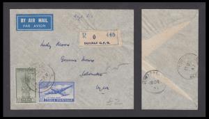 1947 Registered Air Mail cover to Cylon from Bombay bearing Jai Hind 1 1/2a & 12a tied by 