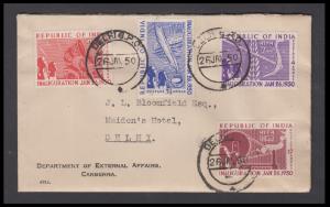 1950 Republic of India set of 4, SG 329-32, tied by DELHI G.P.O cds dated 26 JAN 50, Fine.