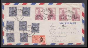 1953 Airmail cover from F.P.O No. 741 to Sweden bearing 3p x7, 2 1/2a x 4 and 3a x 1, Mili