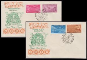 1954 Indian Stamp Centenary Private FDC, Set of 4 values, SG 348-51, on 2 covers, Fine Sca