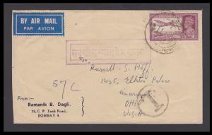Cover bearing KGVI 14a tied by cds and Slogan cancellation “Sabko Sanmati De Bhagavan” dou