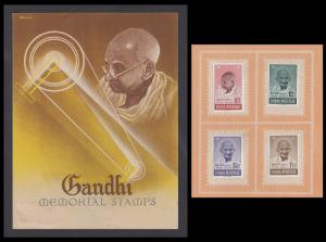 1948 Mahatma Gandhi complete set partially pasted on Memorial folder, Uncancelled, Fine.