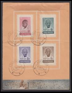 1948 Mahatma Gandhi memorial partial folder (only half part) with set of 4 stamps, SG 305-