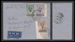 1948 Mahatma Gandhi, 3 values, SG 305-07, First Day Cancelled on private Air mail envelope