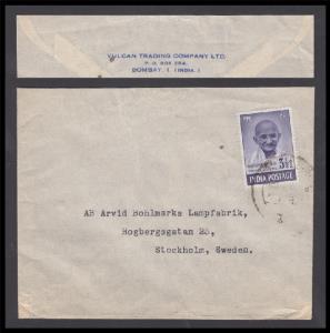 cover bearing Mahatma Gandhi 3 1/2a to Sweden from Bombay, no delivery cds, Fine.