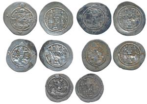 Sassanian Empire, Silver Drachm (5), Peroz, Khusru I, and other rulers, obv. crowned bust 