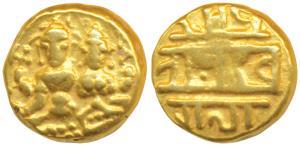 Vijayanagar Empire, Devaraya I, Gold Pagoda, 3.38g, Shiva-Parvati seated, Siva holding ant