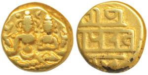 Vijayanagar Empire, Devaraya I, Gold Pagoda, 3.34g, Shiva-Parvati seated, Siva holding ant