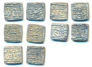 Akbar, Silver Square Rupee (5), Ahmedabad Mint, Kalima type, AH 993, AH 994, AH 995, AH 99