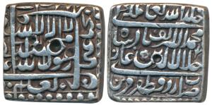 Akbar, Silver Square Rupee, 11.29g, Urdu Zafar Qarin Mint, AH Alif (1000), complete mint n