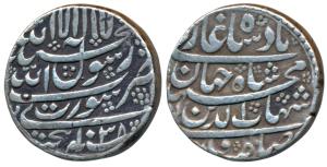 Shah Jahan, Silver Rupee, 11.39g, Surat Mint, AH 1038, legend in four lines on both sides 