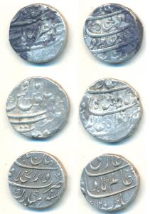 Shah Alam Bahadur, Silver Rupee (3), Surat Mint; Dar-al-Khilafat Shahjahanabad Mint AH 112