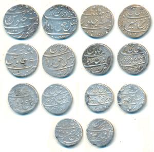 Farrukhsiyar, Silver Rupee (7), Surat Mint (2), RY 6 and RY 7 both with a heart shaped sym