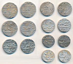 Muhammad Shah, Silver Rupee (7), Ahmedabad Mint, RY 25; Gwalior, AH 1146/16; Kora, 1145/15