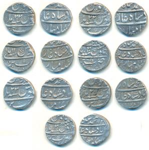 Muhammad Shah, Silver Rupee (7), Bareli Mint, RY 22 (2), RY 11, AH 115X/25, AH 115X/22; AH