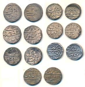 Silver Rupee (7), Shah Jahan, mint name off flan, RY 16; Aurangzeb (5), Dar-ul-Khair Ajmer
