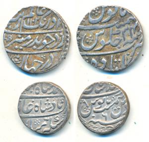 Silver Rupee (2), Aurangzeb, Itawa Mint, AH 1102/34; Ahmed Shah Bahadur, Dar ul-Khilafat S