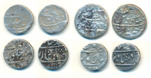 Silver Rupee (4), Aurangzeb Junagadh and Patna Mints; Muhammad Shah, both mints unreadable