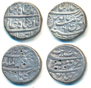 Silver Rupee (2), Aurangzeb, Dar ul-Mulk Kabul with Mihire Munir couplet; Ahmed Shah Bahad