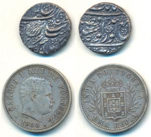 Ranjit Singh, Silver Rupee, Amritsar Mint, VS (1)884 (KM 201); Portugal, Carlos I, Silver 