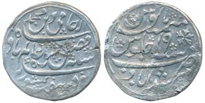 Murshidabad Mint, Silver Rupee, 11.09g, in the name of Shah Alam II, frozen RY 19, oblique