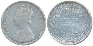 Victoria Queen, Silver Rupee, 1862, A / II / 0 / 12. Very Fine+, Rare.