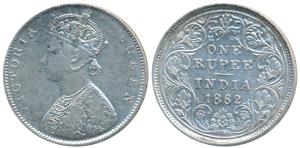 Victoria Queen, Silver Rupee, 1862, D / II, 5 Panel Experimental Coin. About Very Fine, Ra
