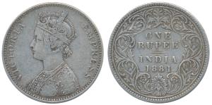 Victoria Empress, Silver Rupee, 1881, Bombay Mint, A3 / I / dot, (Prid 158). About Very Fi