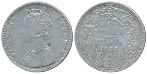 Victoria Empress, Silver Rupee, 1885, Calcutta Mint, C2 / II / B raised, Unlisted in Pridm