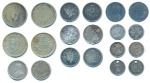 Victoria Silver 2 Annas, 1841 and 1895; Victoria Silver ¼ Rupee, 1876; George V 2 Annas, 1