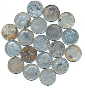 Edward VII, Silver Rupee (19), 1903 (2), 1904 (7), 1905, 1906 (2), 1907 (4), 1908 (2), and