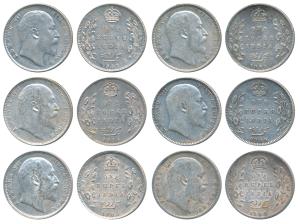 Edward VII, Silver Rupee (6), 1903, 1904, 1905 (2), and 1906. Fine+ to Very Fine+. (6)